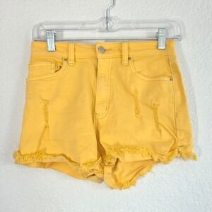 Angel Kiss Denim Collection Yellow Distressed Frayed Hem Jean Shorts Size 7 28